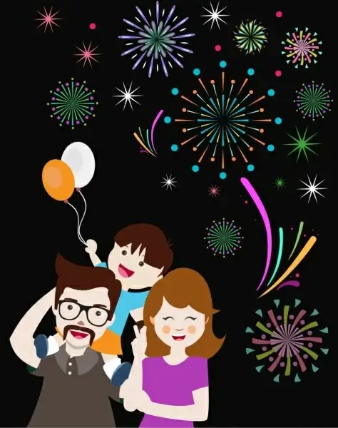fireworks background design happy family decoration