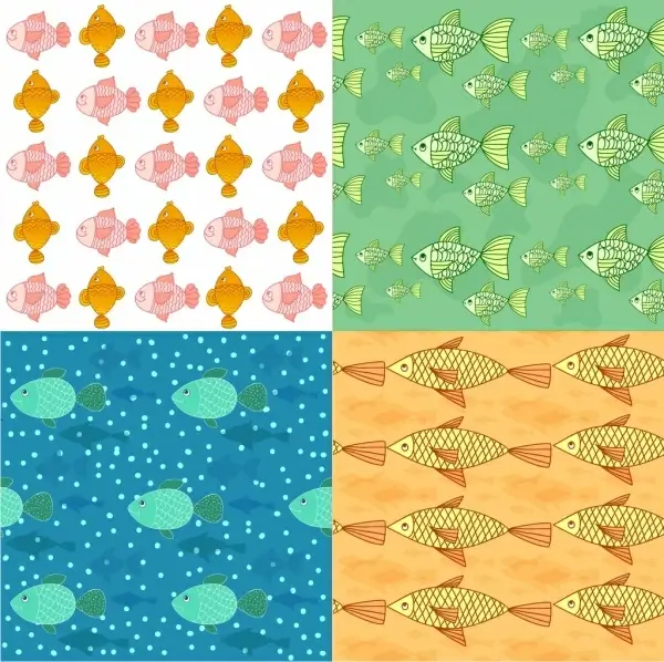 fish background sets colorful repeating outline