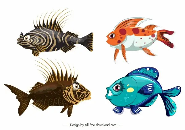 fish species icons shiny modern colorful design