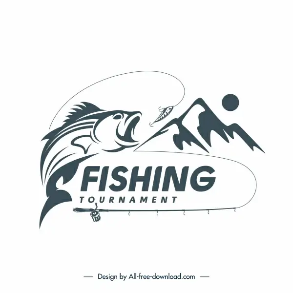 fishing logo template fish mountain sketch dynamic classic