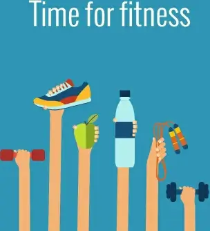 fitness with hands flat vector template