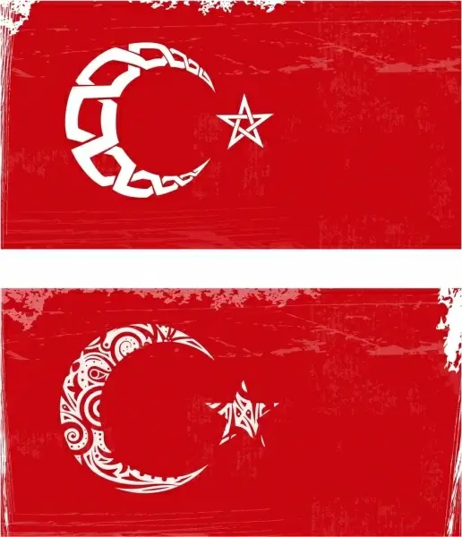 flag design red retro decor moon star icons