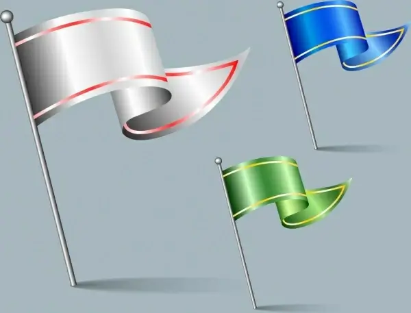 flag icons sets 3d shiny waving objects