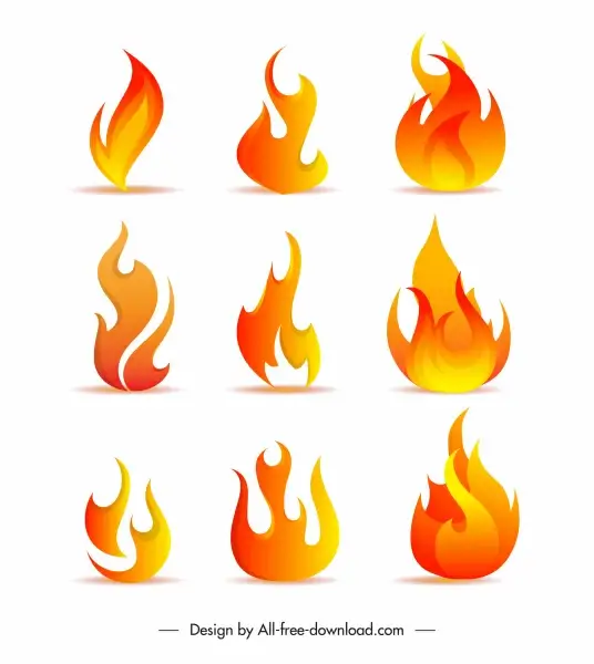 flame icons modern colored dynamic shapes