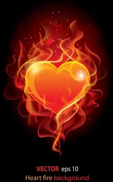 love background sparkling red heart burning fire sketch