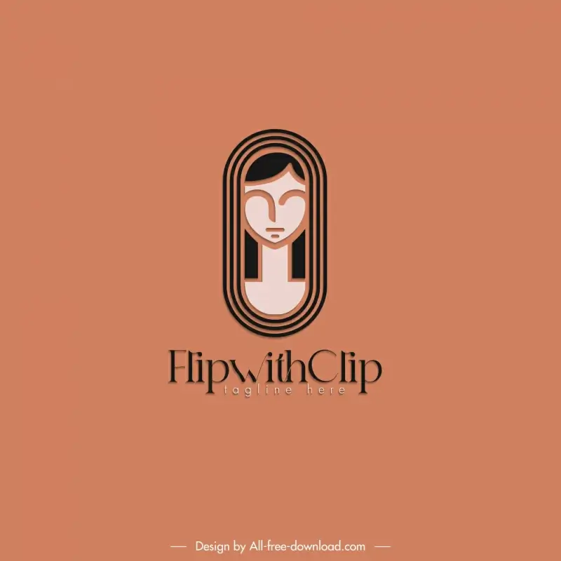 flip with clip logo template flat classic woman face