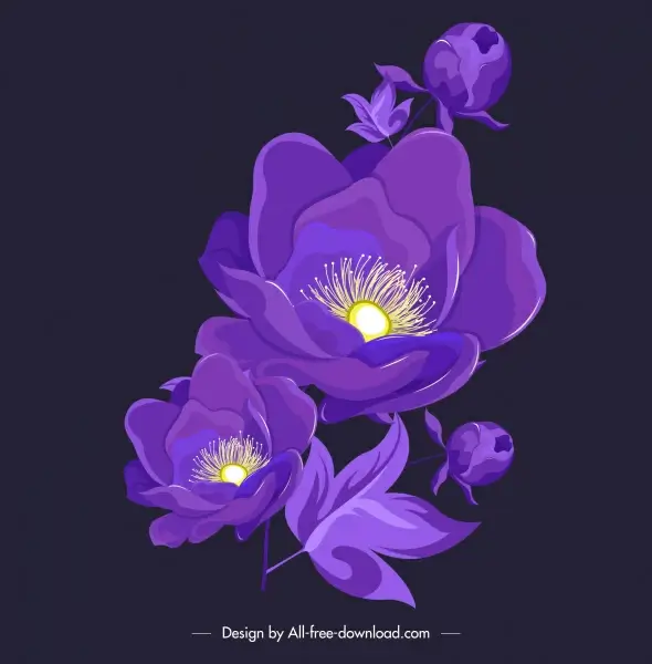 flora painting dark violet blooming sketch