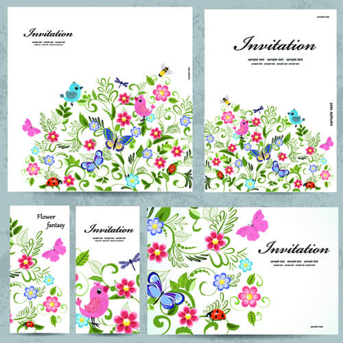 floral and flower invitation cards vector graphic