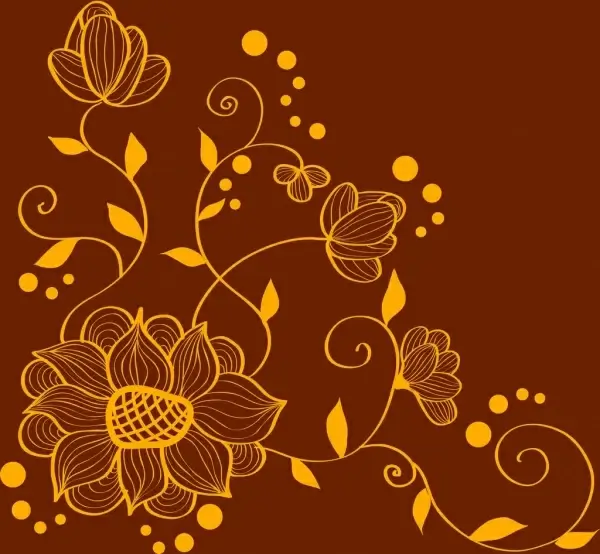 floral background design classical yellow curves sketch