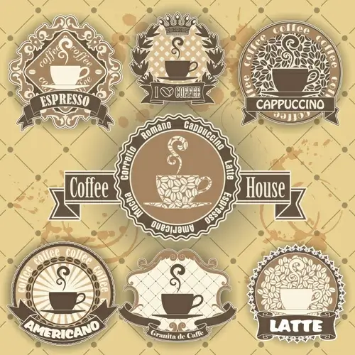 floral coffee house labels design vector