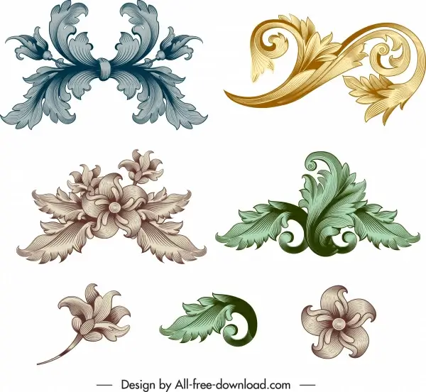 floral decorative elements elegant shiny decor vintage baroque