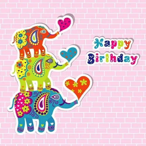 floral elephants with happy birthday background vector