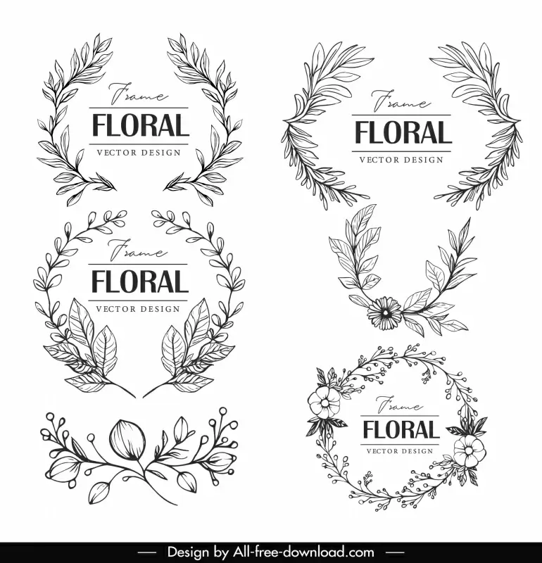 floral frame design elements elegant classical handdrawn 