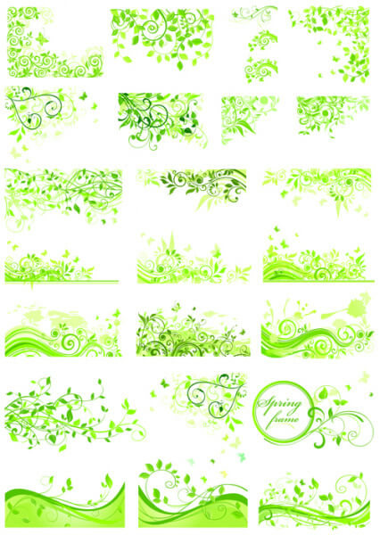 floral green ornaments vector set 