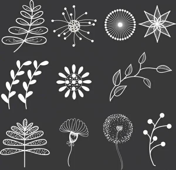 floral icons collection various black and white design