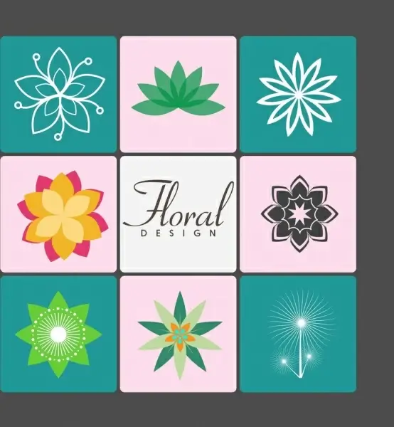 floral icons collection various sketches colorful isolation