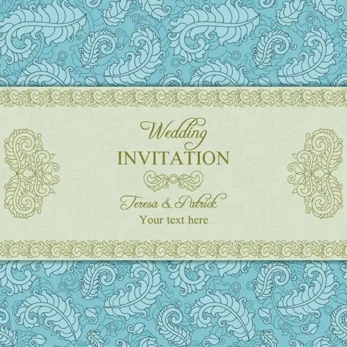 floral ornate wedding invitation cards vector set