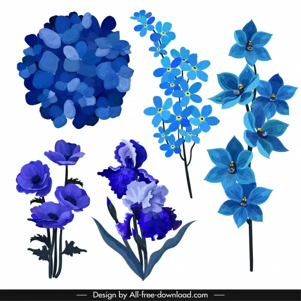 floras icons dark blue decor classical sketch