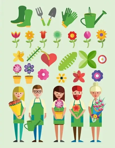 florists vector illustration with tools and flowers
