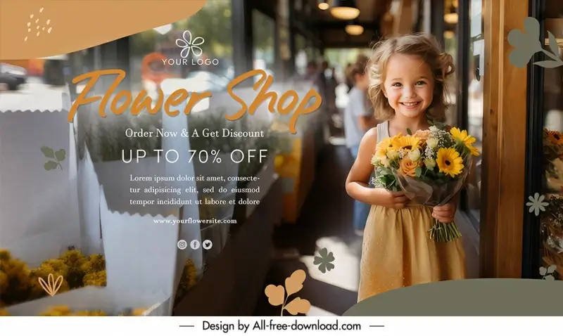 flower banner discount template cute smiling girl 