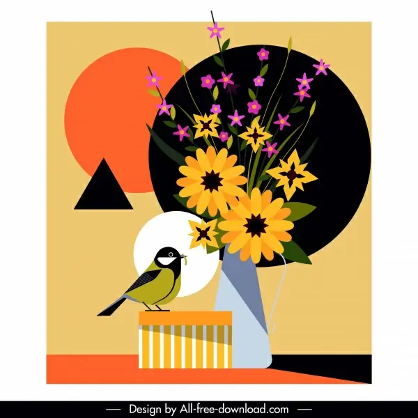flower bird background colorful classic flat design