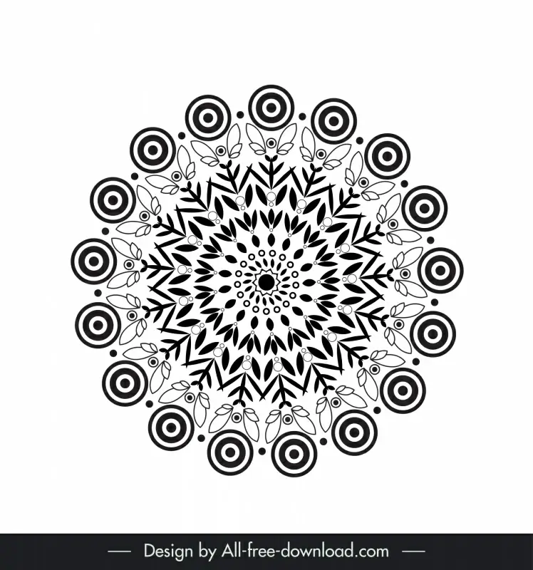 flower mandala sign icon flat black white symmetrical illusion outline 