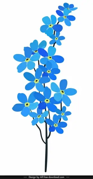 flower painting blue decor classical flat handdrawn sketch