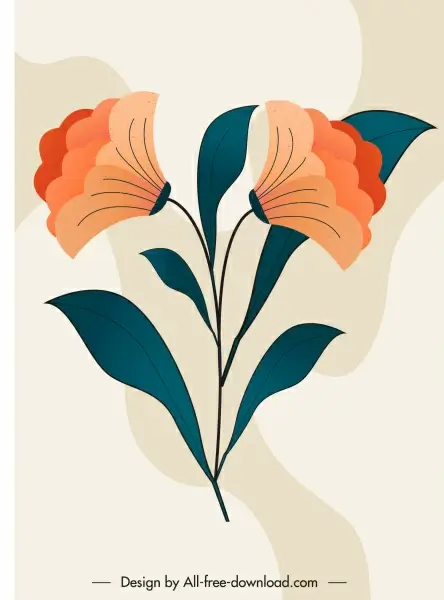 flower painting colored classical flat sketch