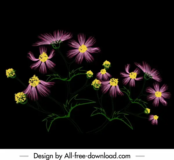 flower painting dark colorful blooming sketch