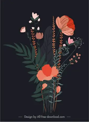 flower painting dark retro design