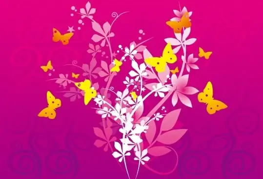 flowers butterflies background colorful vignette design