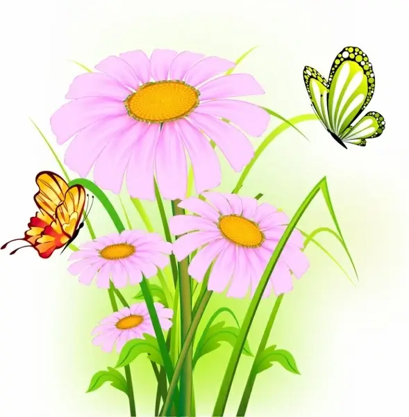 nature background colorful modern flowers butterflies decor