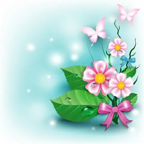 flowers and butterflies with bow background vector
