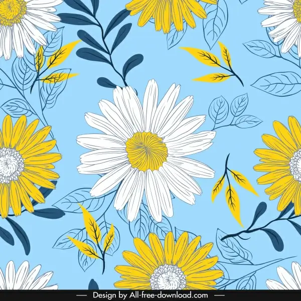 flowers background classical colorful handdrawn sketch