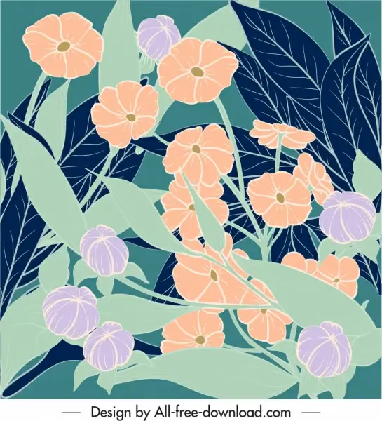 flowers background colored retro handdrawn sketch