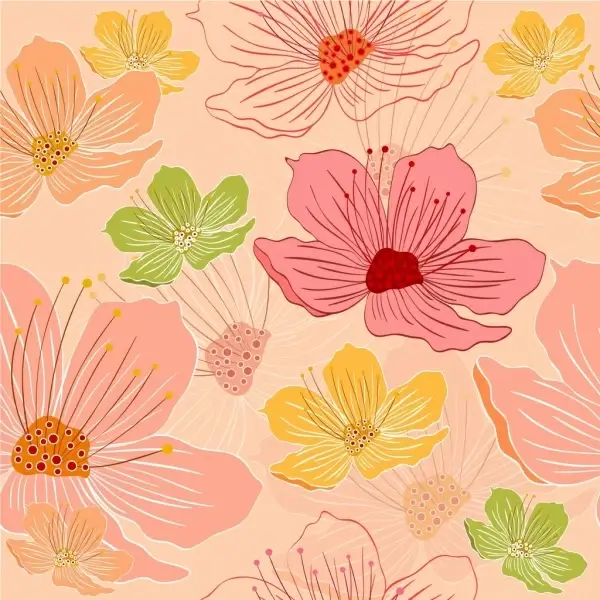 flowers background colorful handdrawn icons