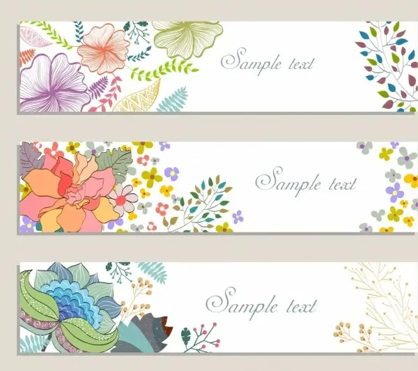 flowers background sets colorful handdrawn decor