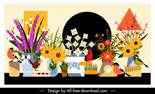 flowers birds background colorful classical design