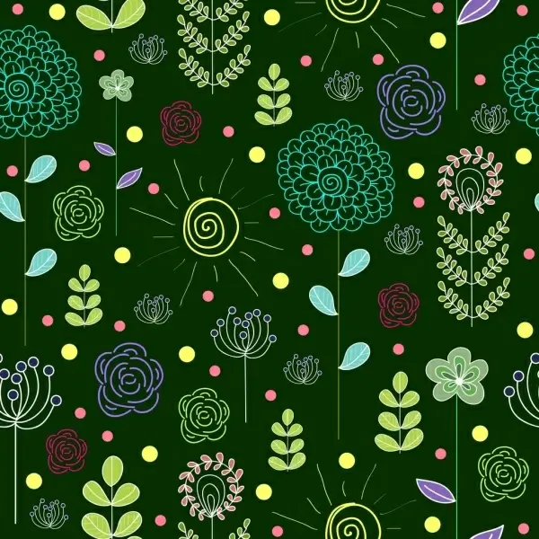 flowers pattern background colorful hand drawn decoration
