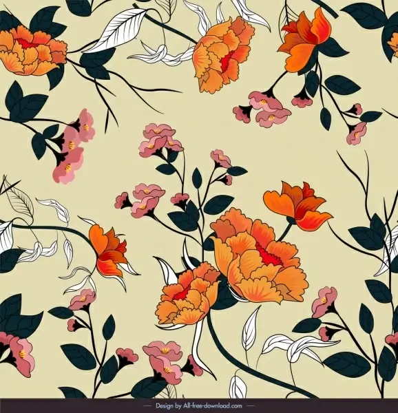 flowers pattern colorful classical sketch