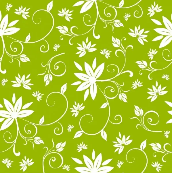 flowers pattern design green white seamless curves decoration
