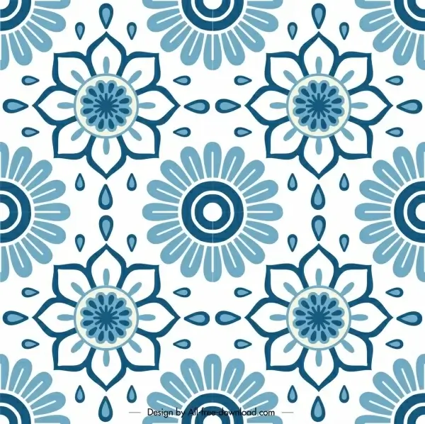 flowers pattern template classical flat blue symmetric decor 