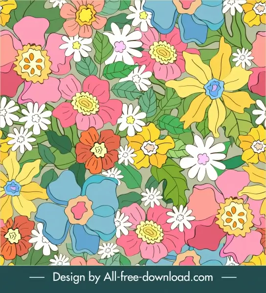 flowers pattern template colorful flat handdrawn design