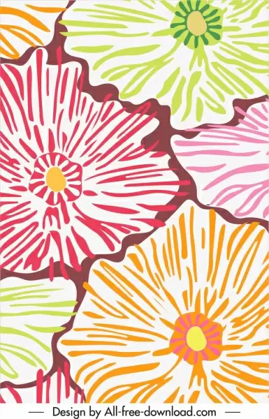 flowers pattern template handdrawn sketch colorful flat classic