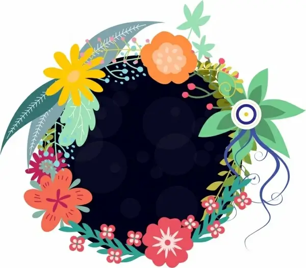 flowers wreath icon black space colorful cartoon sketch