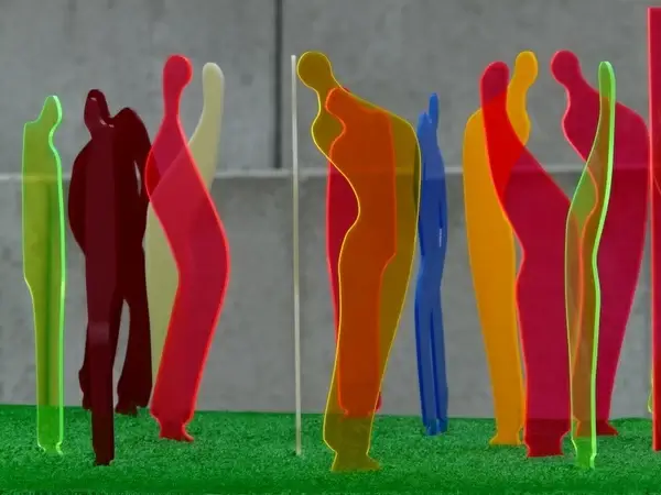 fluorescent crowd meeting