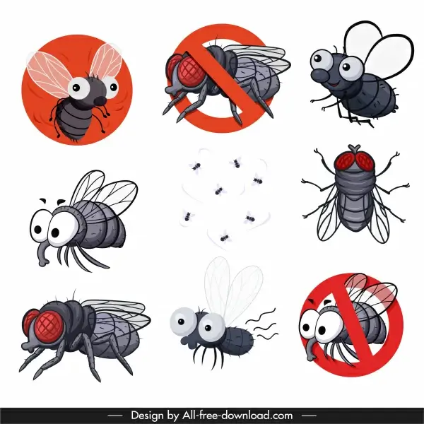 fly species icons colored classic handdrawn