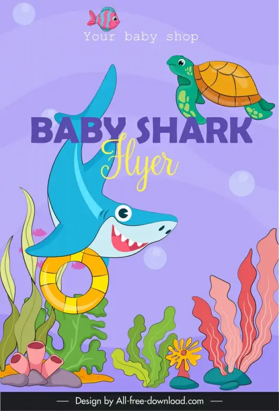 flyer baby shark template cute cartoon outline 