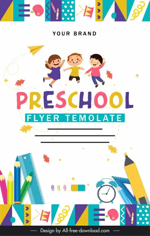 flyer preschool template cute children leaves education tools sketch dynamic cartoon design