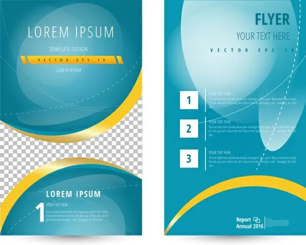flyer template design with curves and blue background